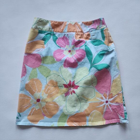 Talbots multi color pink blue green floral straight skirt womens size 8 stretch - Picture 1 of 5